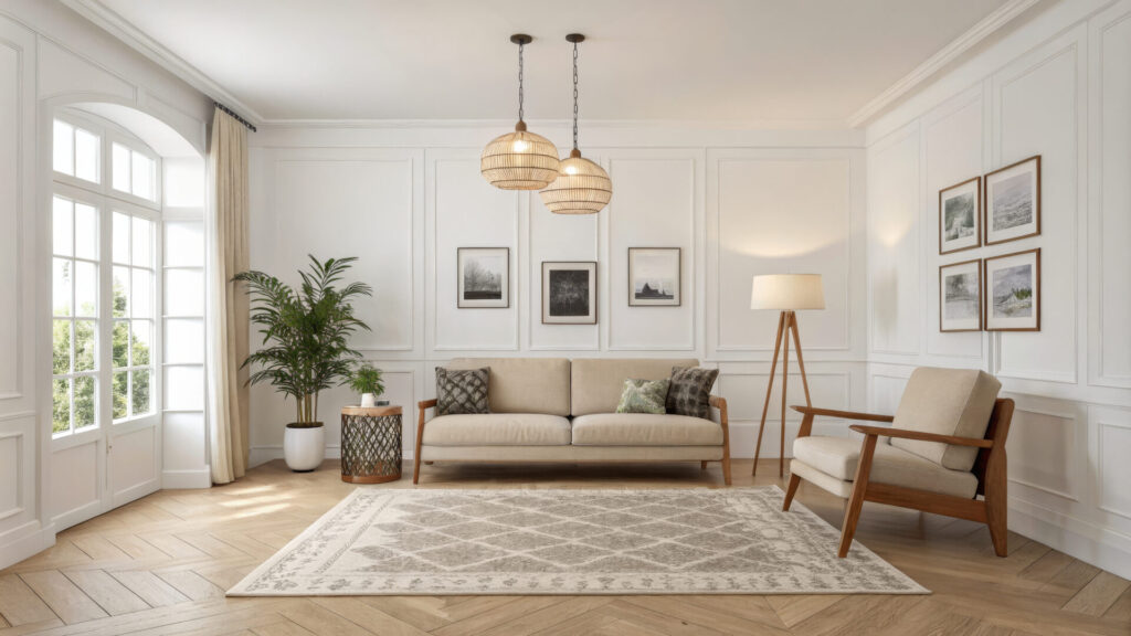 Living Room with hard surface flooring and a rug